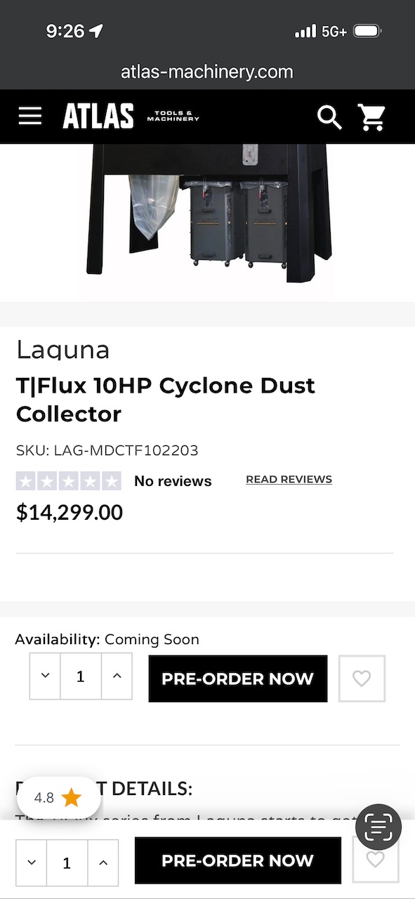 New Laguna TFlux 10 HP Cyclone Dust Collecto
