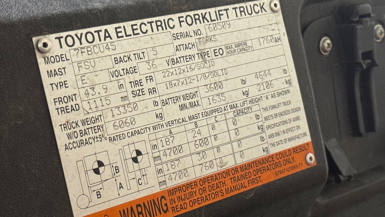 Toyota, 10,000 lb. Lift Truck – Electric